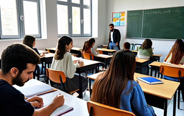 **
Prompt: Turkish university classroom, students collaborating on character designs, international collaboration concept, featuring digital art tools, multicultural atmosphere, academic setting, bright and inspiring.
**