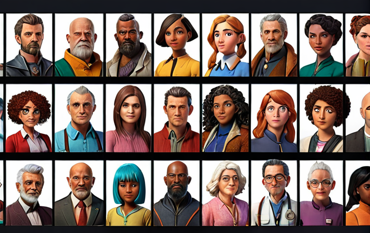 **
Prompt: Diverse character lineup, showcasing different ages, professions, and personalities. Emphasis on character backstories and storytelling through design. Bright, eye-catching colors. ArtStation featured.
**